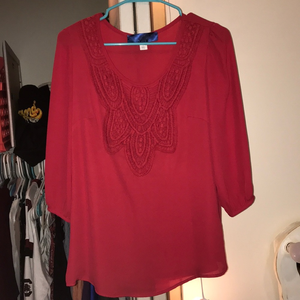 Really cute sheer red top!